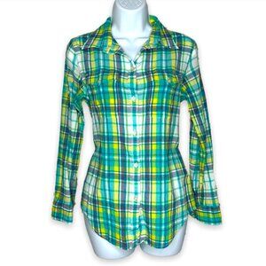 Lauren Ralph Lauren LRL bright plaid button down lightweight blouse size medium
